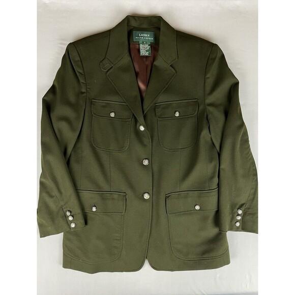 Ralph Lauren Wool Equestrian Jacket Women's Vintage 12 Green Gabardine Military - Picture 15 of 16